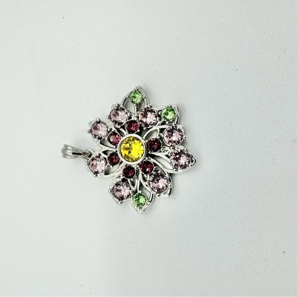 Silver May Birthstone Gem Cluster Flower Necklace Pendant